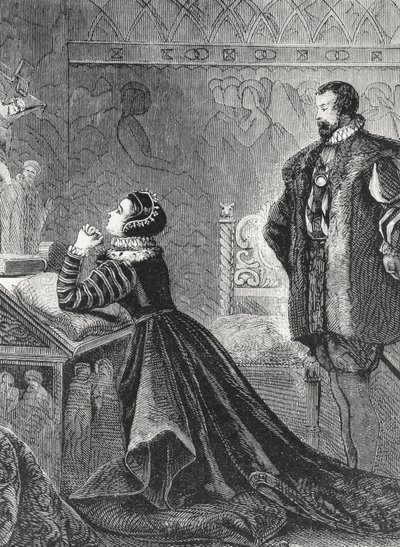 Queen Mary in her Private Oratory by English School